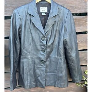 Vintage Womens Brown Vakko Soft Leather Blazer Size Small